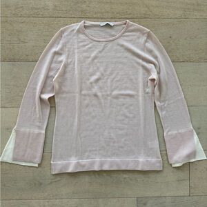The Fold merino wool sweater with silk trim cuff sleeve inserts size L